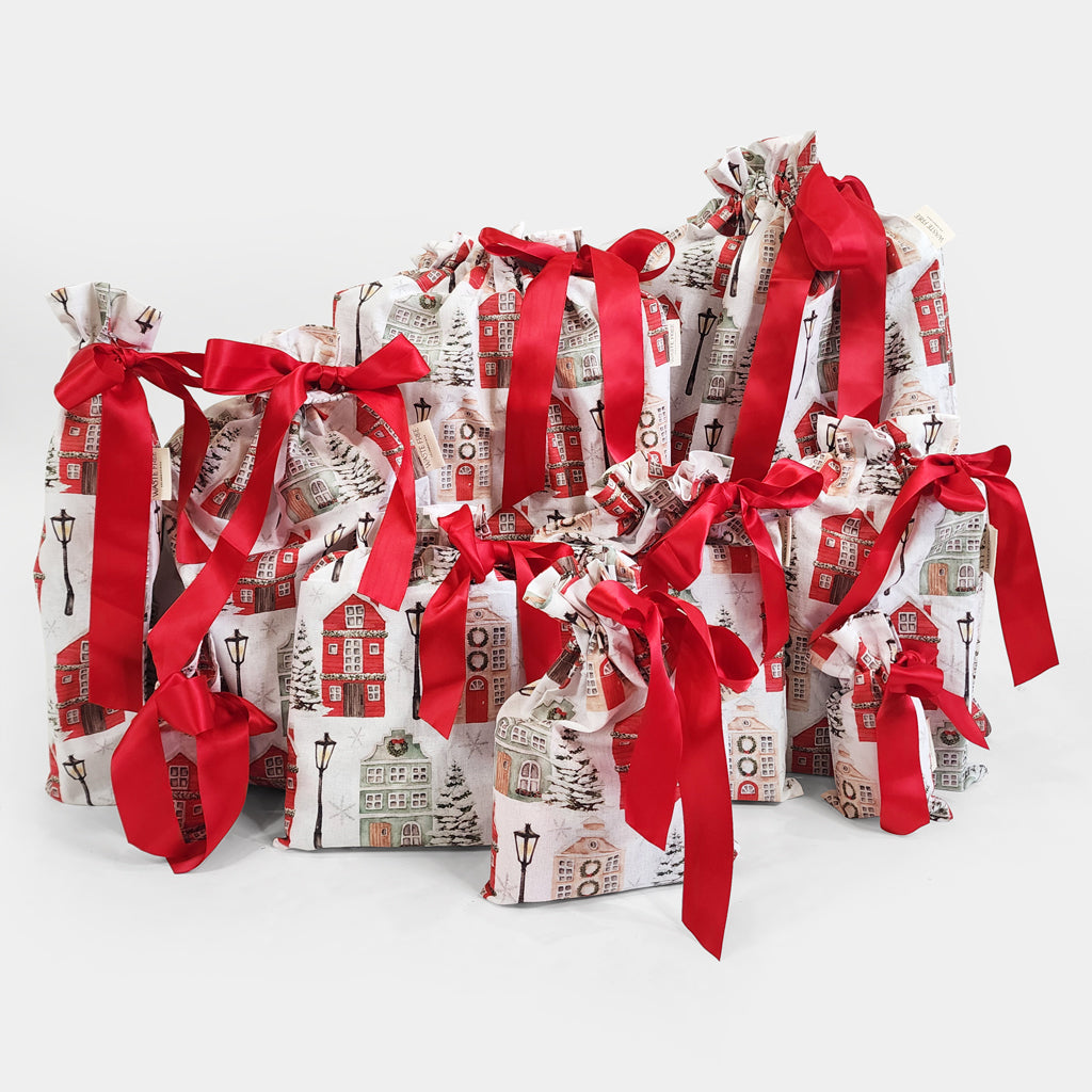 Christmas Cottages Reusable Gift Bag Set