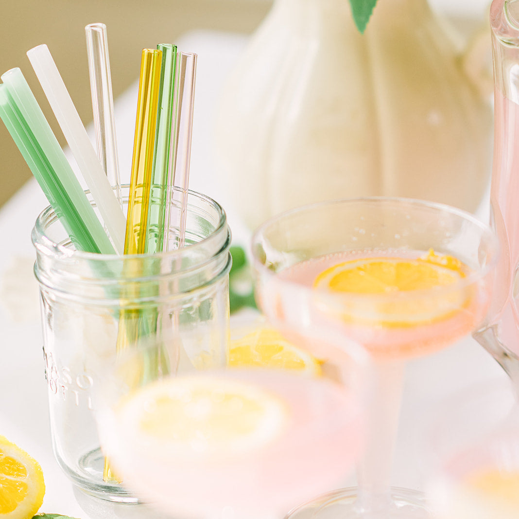 Skinny 6" Glass Cocktail Straw Set - Palm