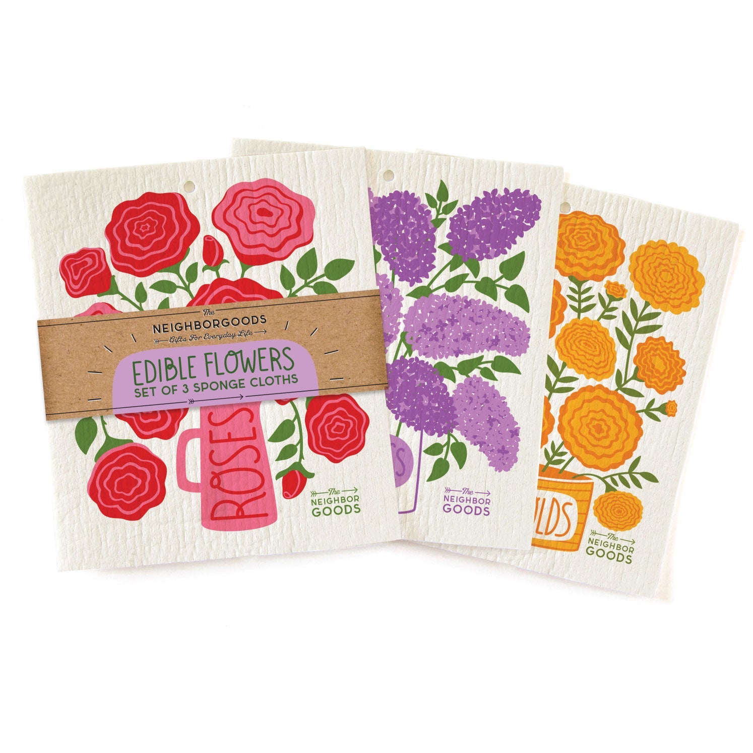 The Neighborgoods Edible Flowers - Sponge Cloth Set Of 3