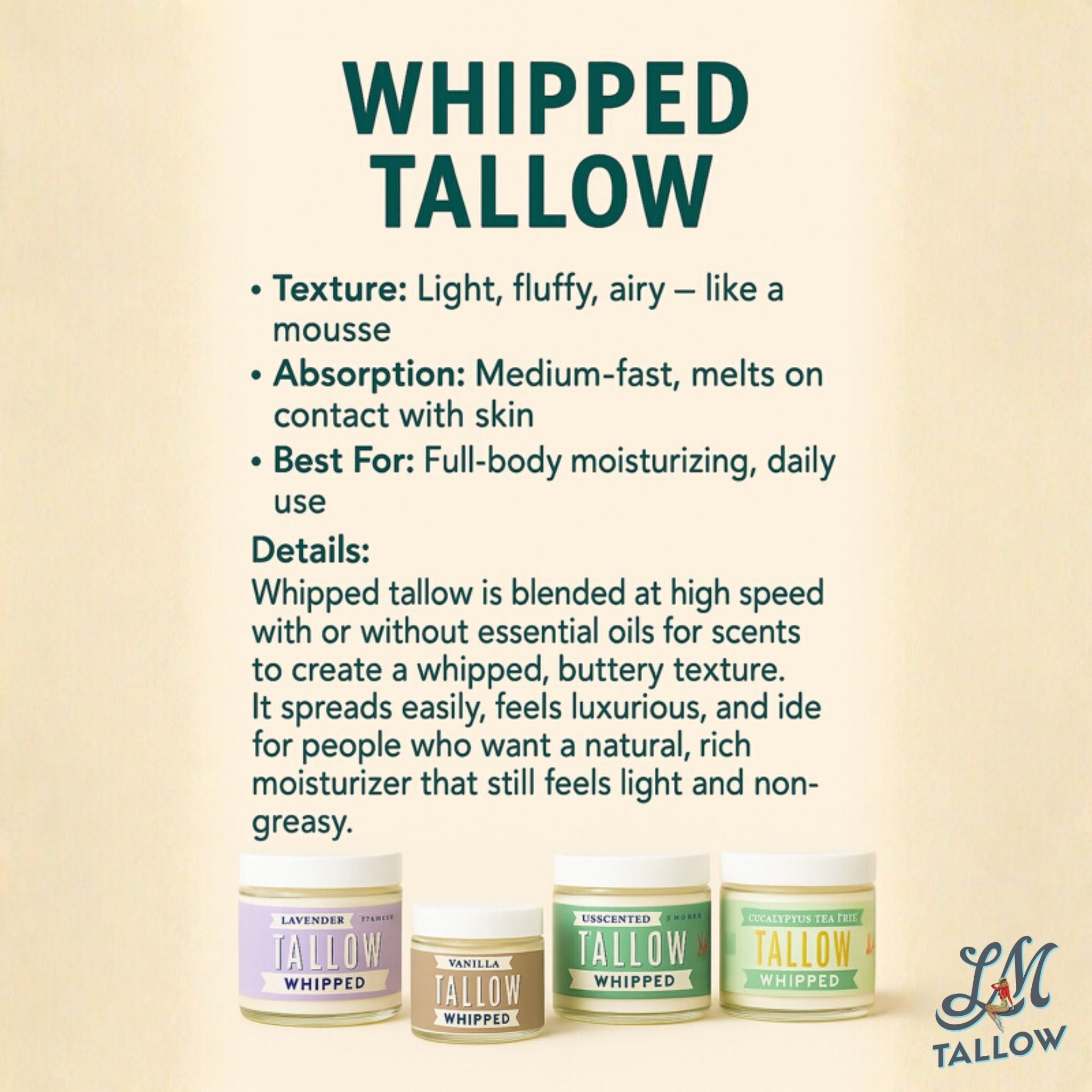 Scented Whipped Tallow Trio - 9oz Lavender, Vanilla Bean & Eucalyptus Tea Tree | Grass-Fed Skincare Bundle