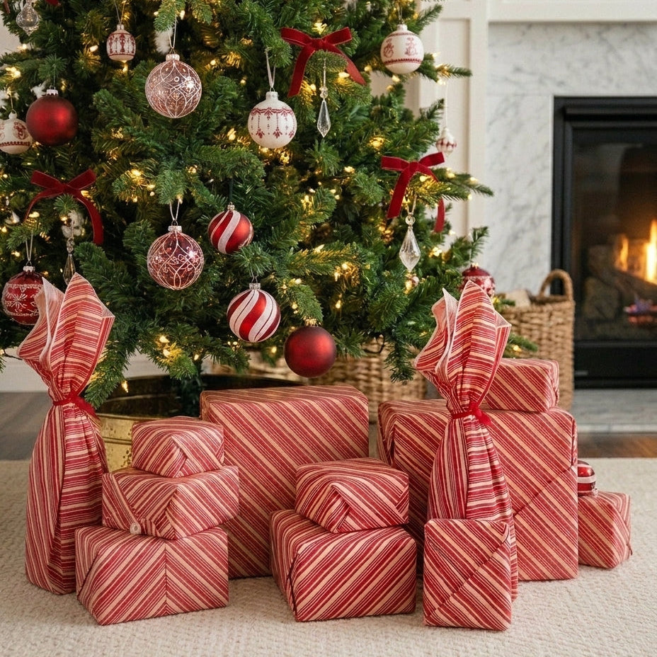 Candy Cane Furoshiki Gift Wraps - Set of 4
