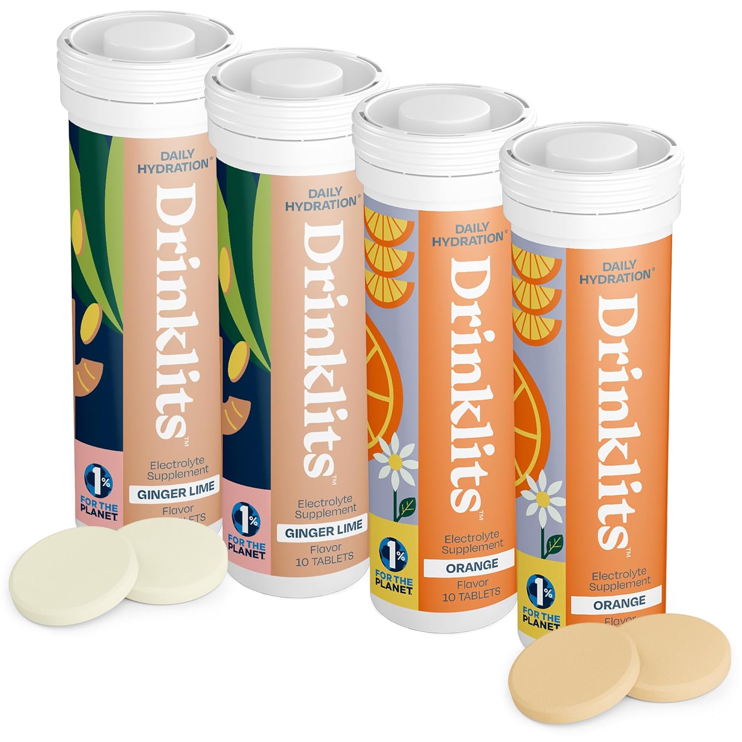 Drinklits Ginger-Lime & Orange Electrolyte Tablets (4) Tube Bundle | Daily Hydration Combo