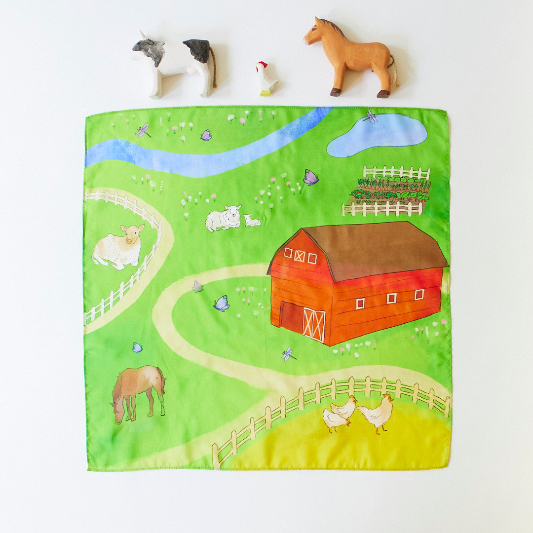 Natural Silk & Wooden Animals Farm Play Set