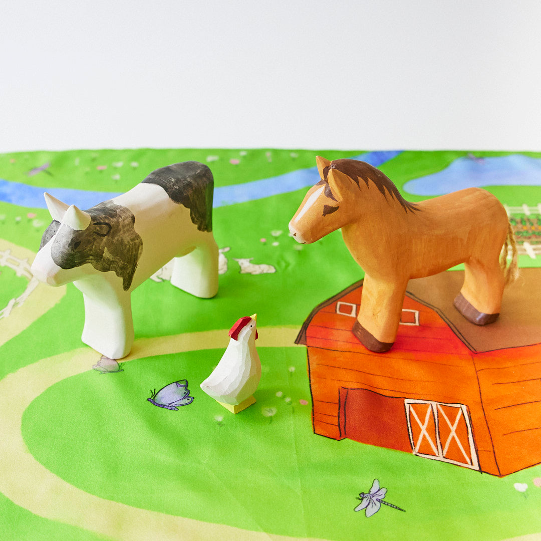 Natural Silk & Wooden Animals Farm Play Set