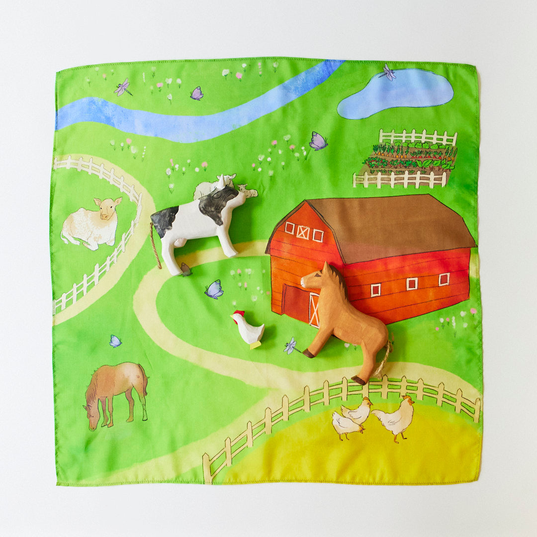 Natural Silk & Wooden Animals Farm Play Set