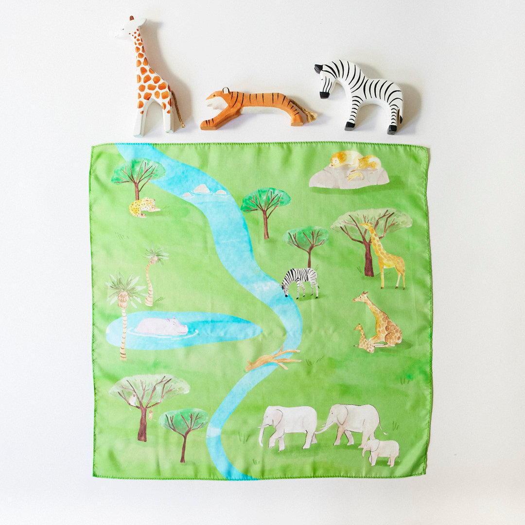 Natural Silk & Wooden Animals Safari Play Set