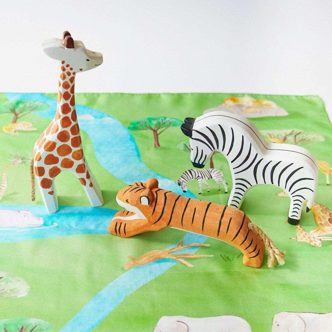 Natural Silk & Wooden Animals Safari Play Set