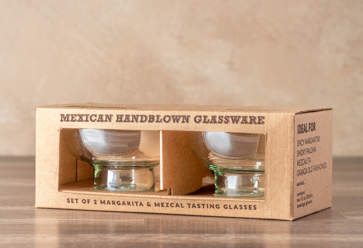 Handblown Margarita & Mezcal Glasses Set of 2, Recycled Glass