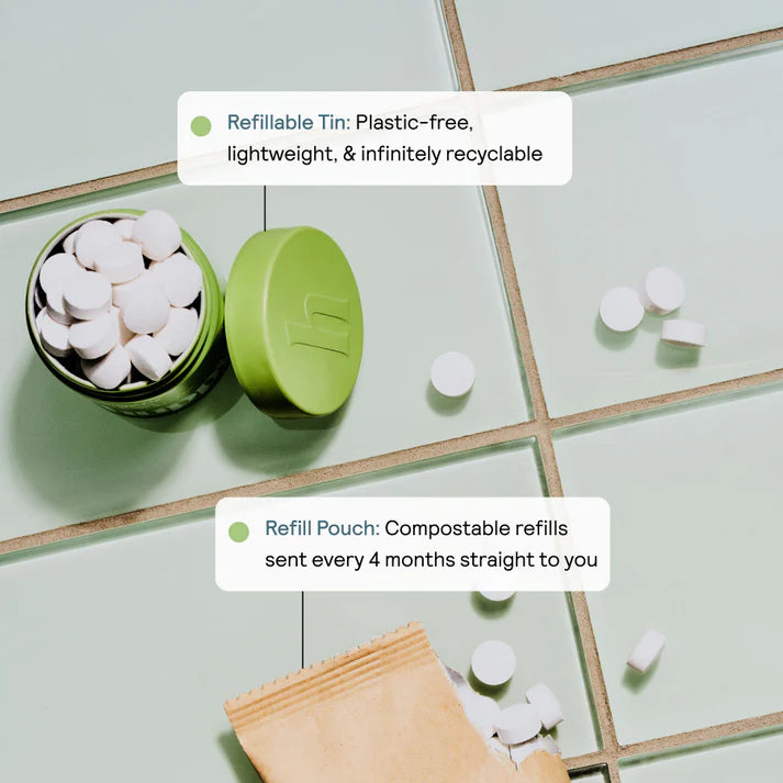 Toothpaste Tablets - Zero Waste Toothpaste - All-Natural, Plastic Free, Refillable, 62 ct.