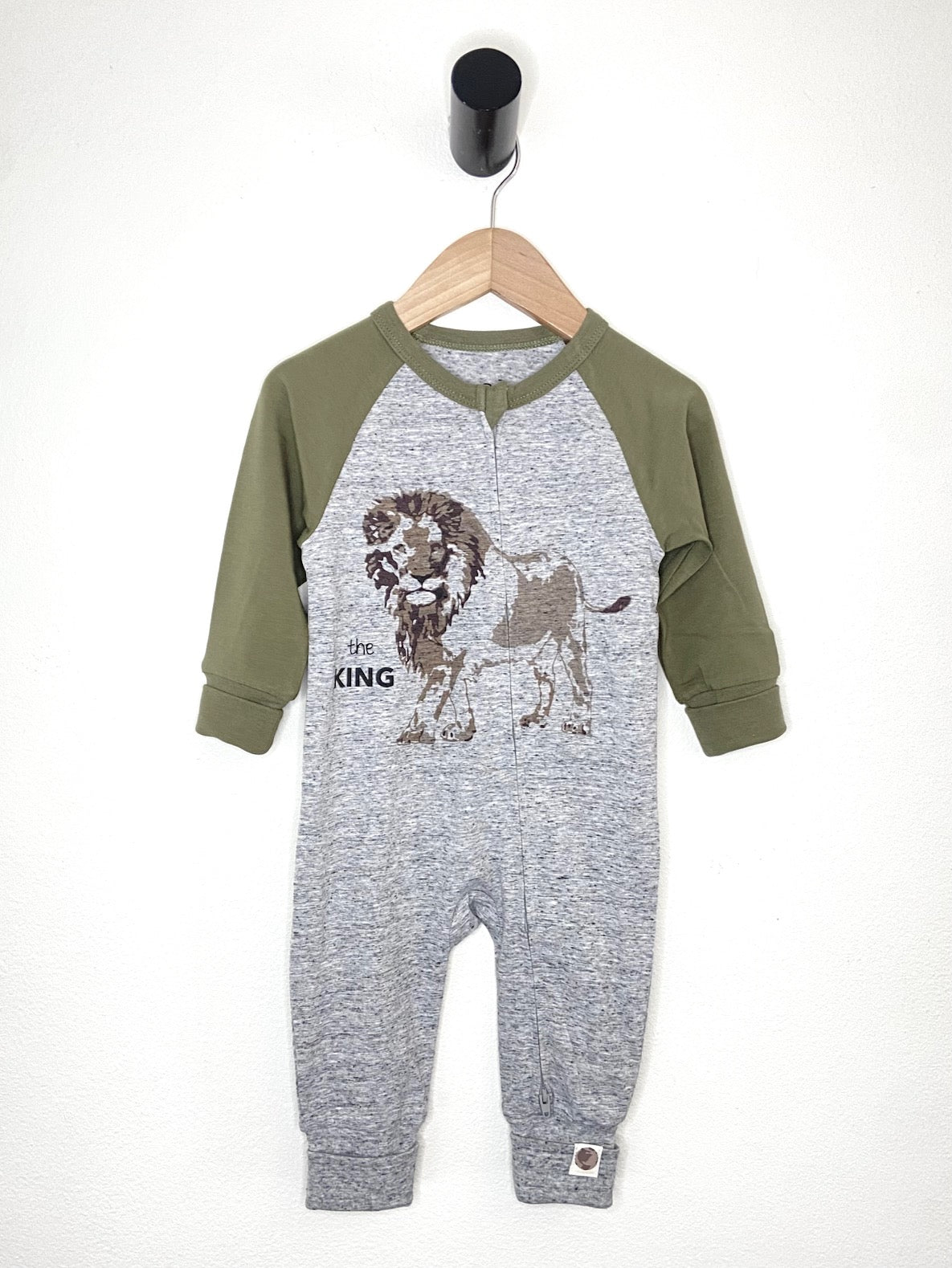 Lion coverall on Heather grey ground with contrast sleeves - NEW for Spring 2025