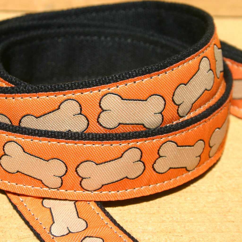 Hemp Dog Leash 6' Click n' Go with clasp Orange Bones