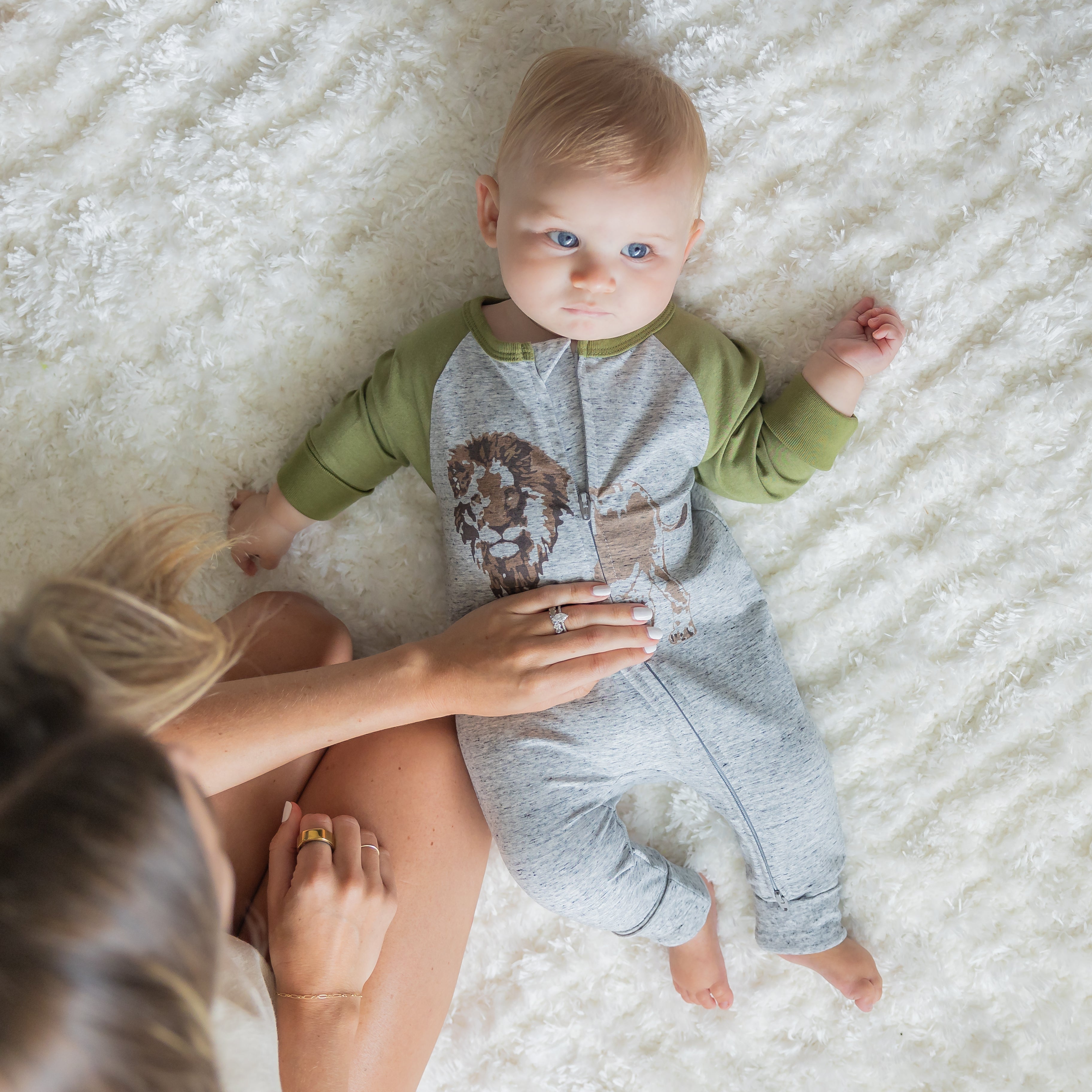 Lion coverall on Heather grey ground with contrast sleeves - NEW for Spring 2025