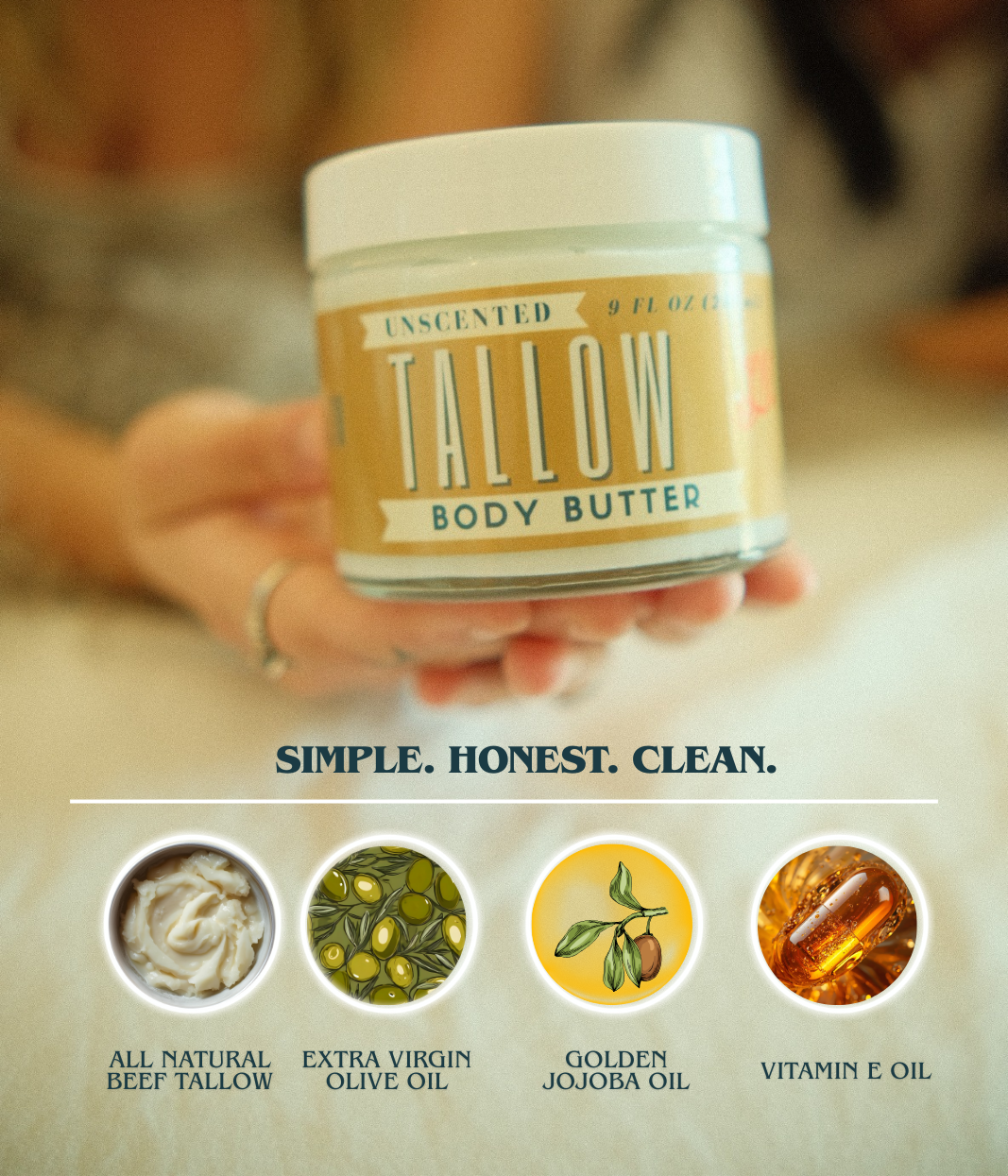 Unscented Whipped Tallow Body Butter - Grass-Fed Beef Tallow - 2oz