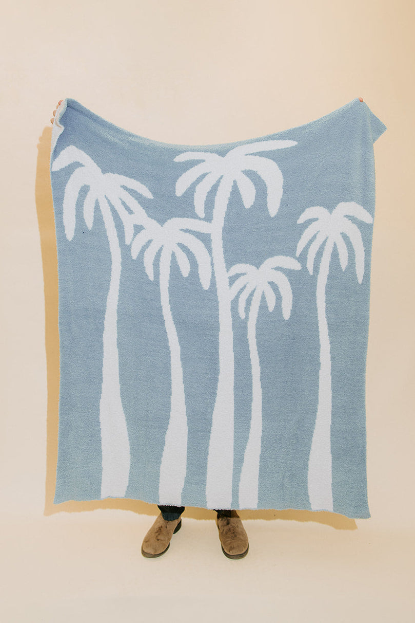 Dancing Palms Plush Throw - Chambray Blue
