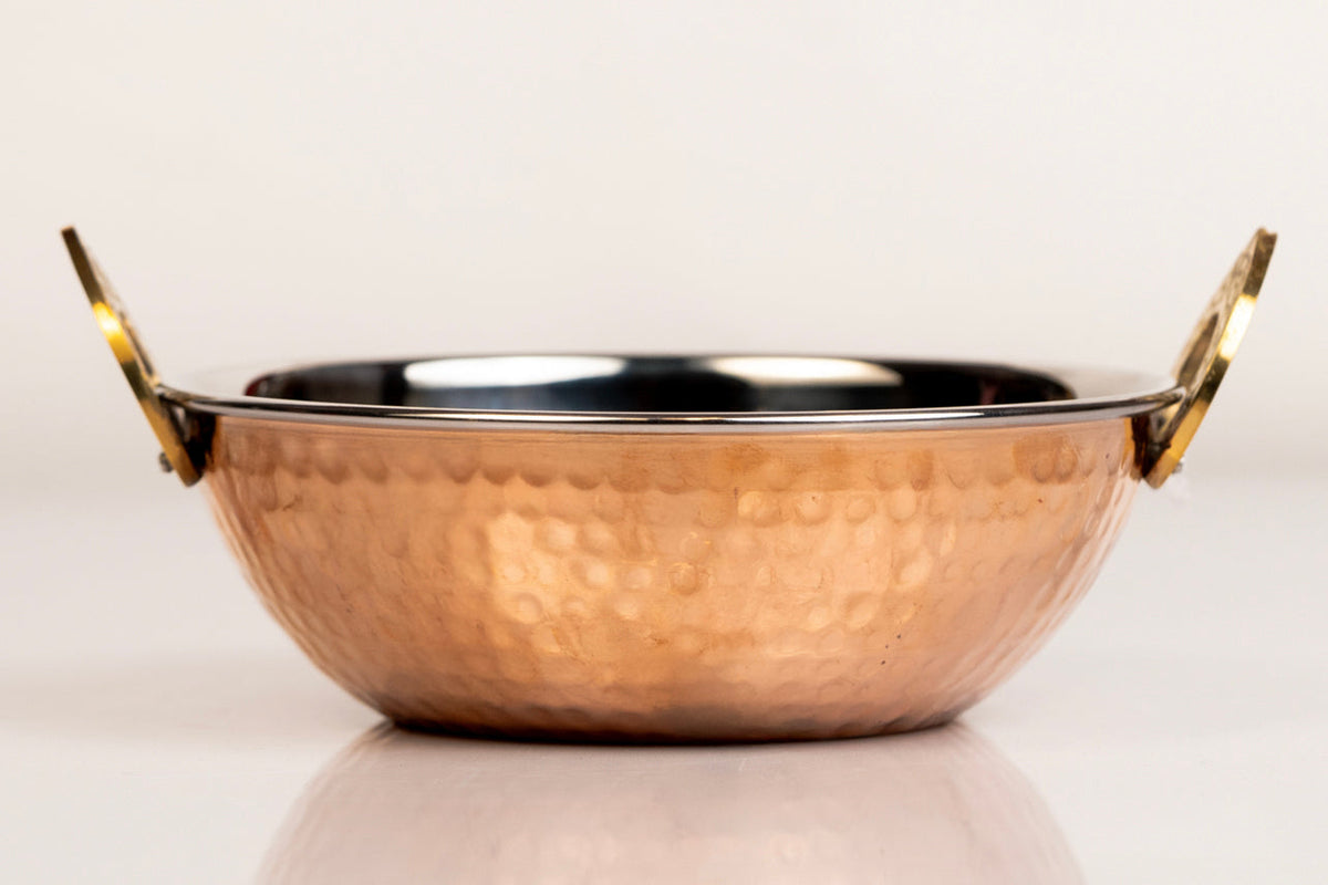 Indian Handi Serving Bowl - Hammered Copper Double Walled