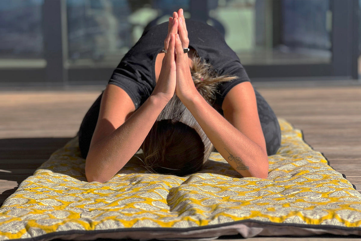 Block Print Restorative Yoga Mat with Towel and Carrying Case
