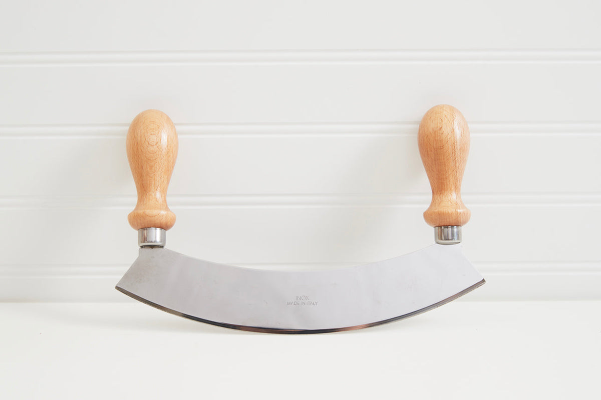 Italian Olivewood Mezzaluna Herb Chopper - Large