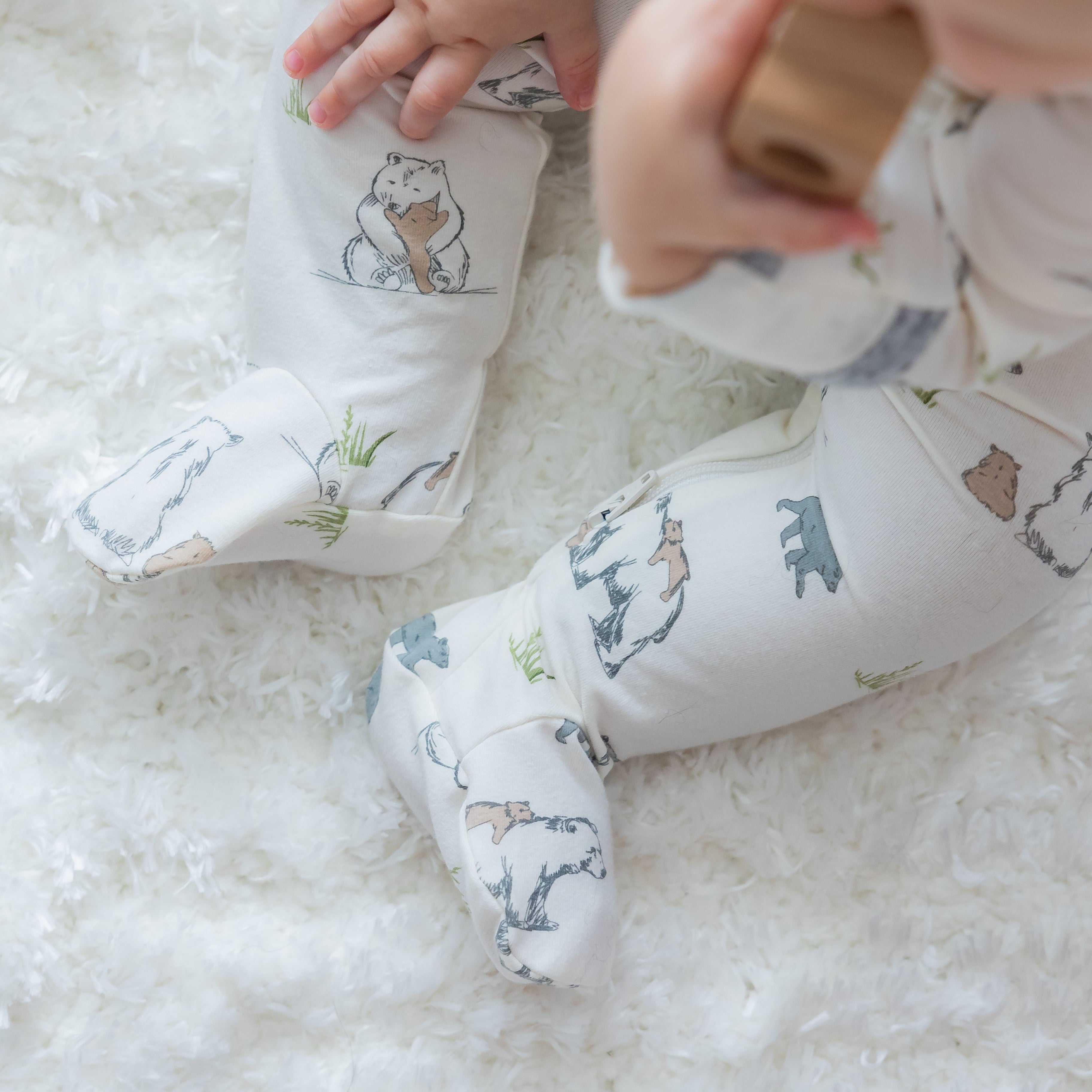 Bear Family footie in eco-friendly fabric - NEW for Spring 2025