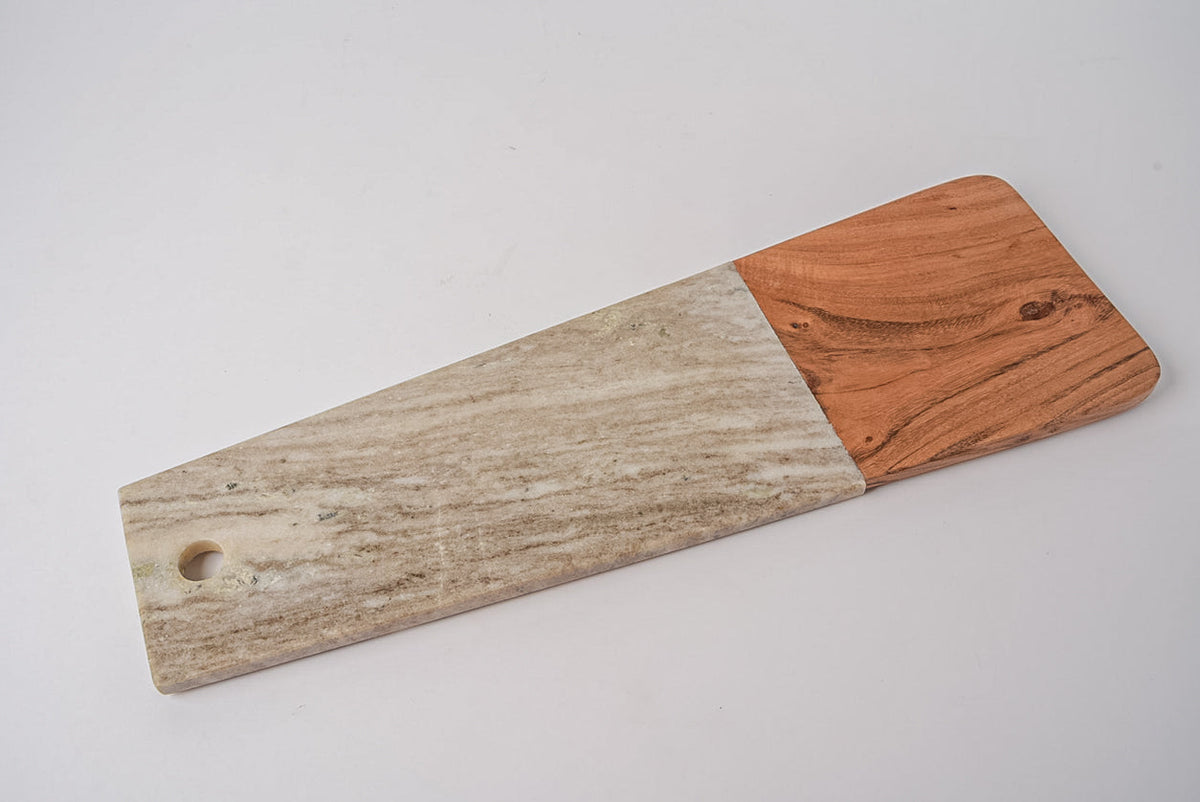 Marble and Acacia Wood Long Charcuterie Board - Tan