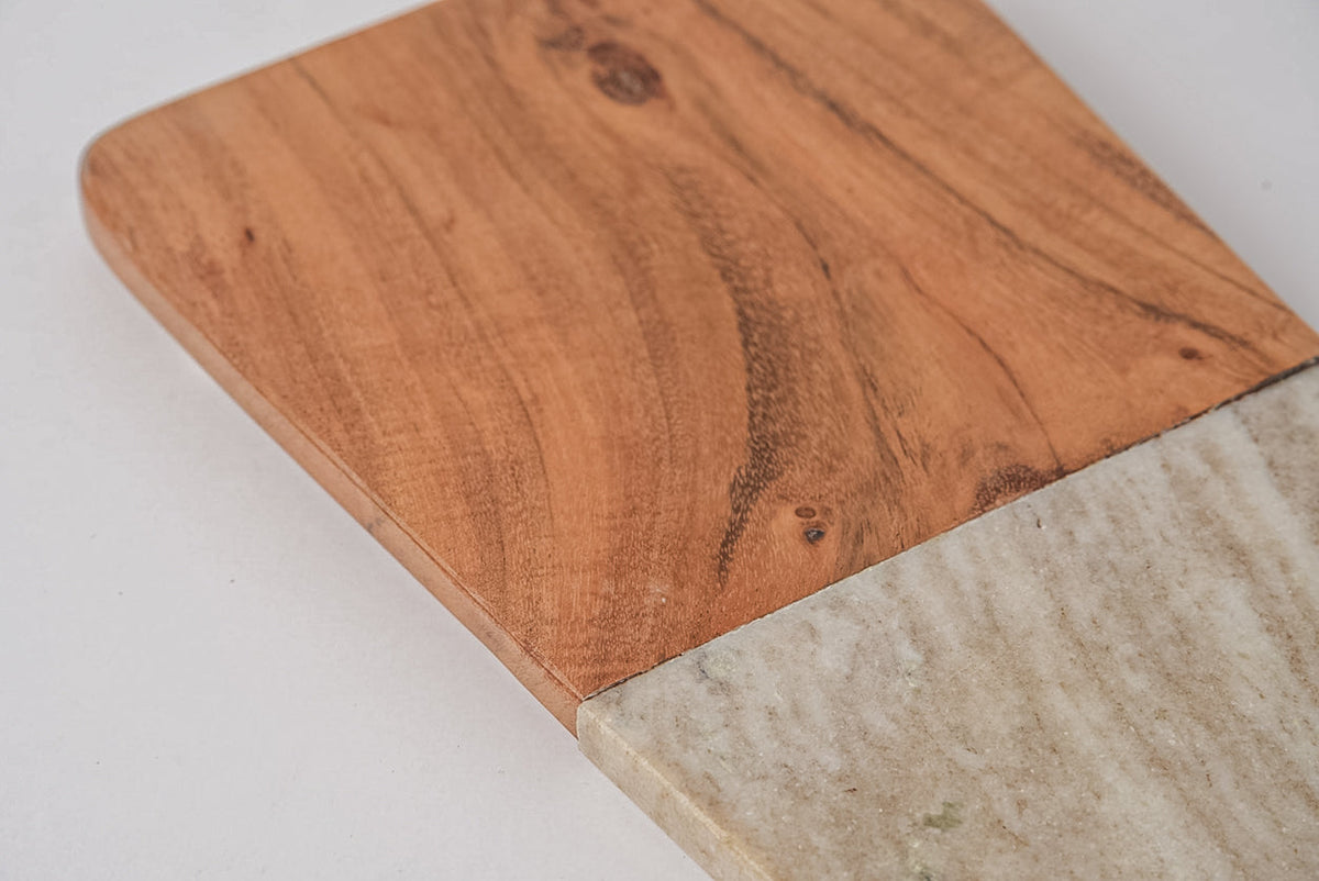 Marble and Acacia Wood Long Charcuterie Board - Tan