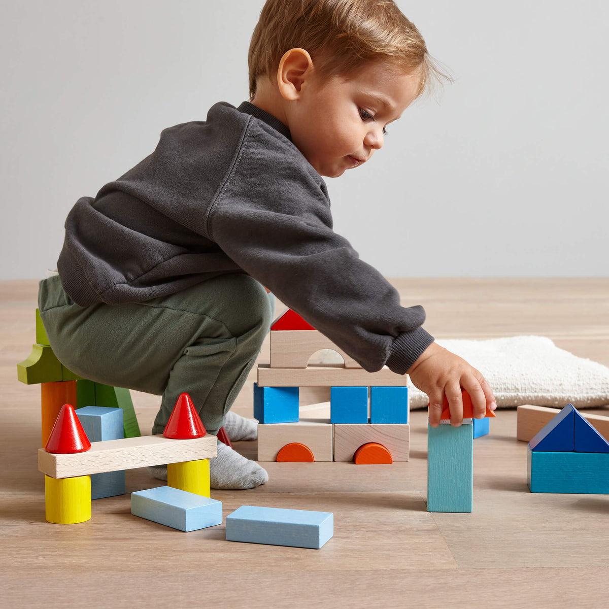 Colored Wooden Building Blocks - 46 Piece Set