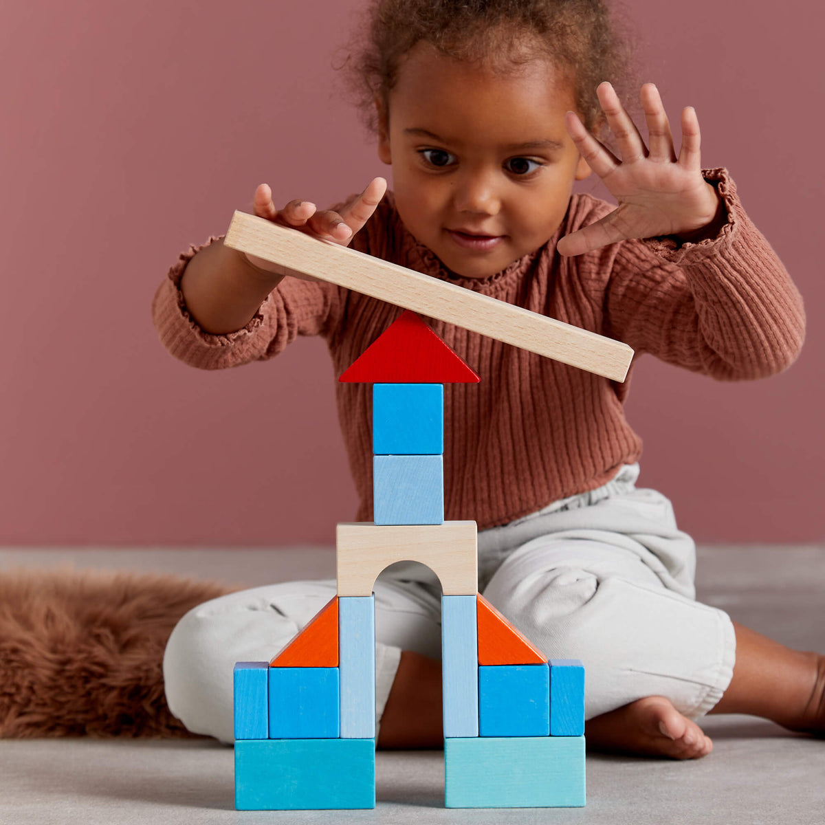 Colored Wooden Building Blocks - 46 Piece Set