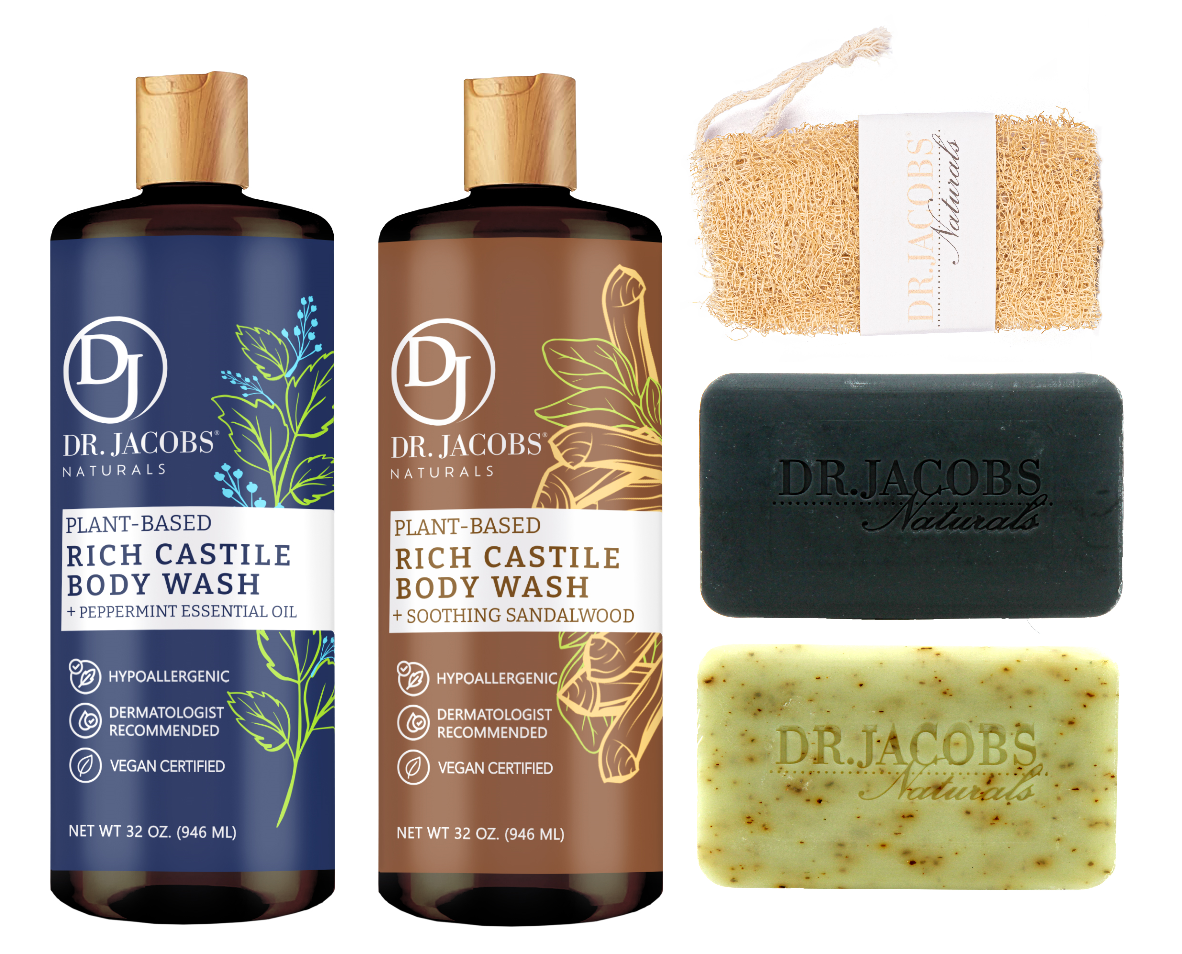 Dr. Jacobs Naturals body wash and soap products on a white background