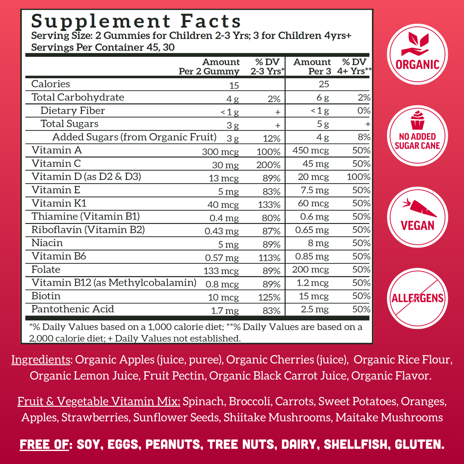 Kids Whole Food Multivitamin Gummies, Cherry (90 ct)