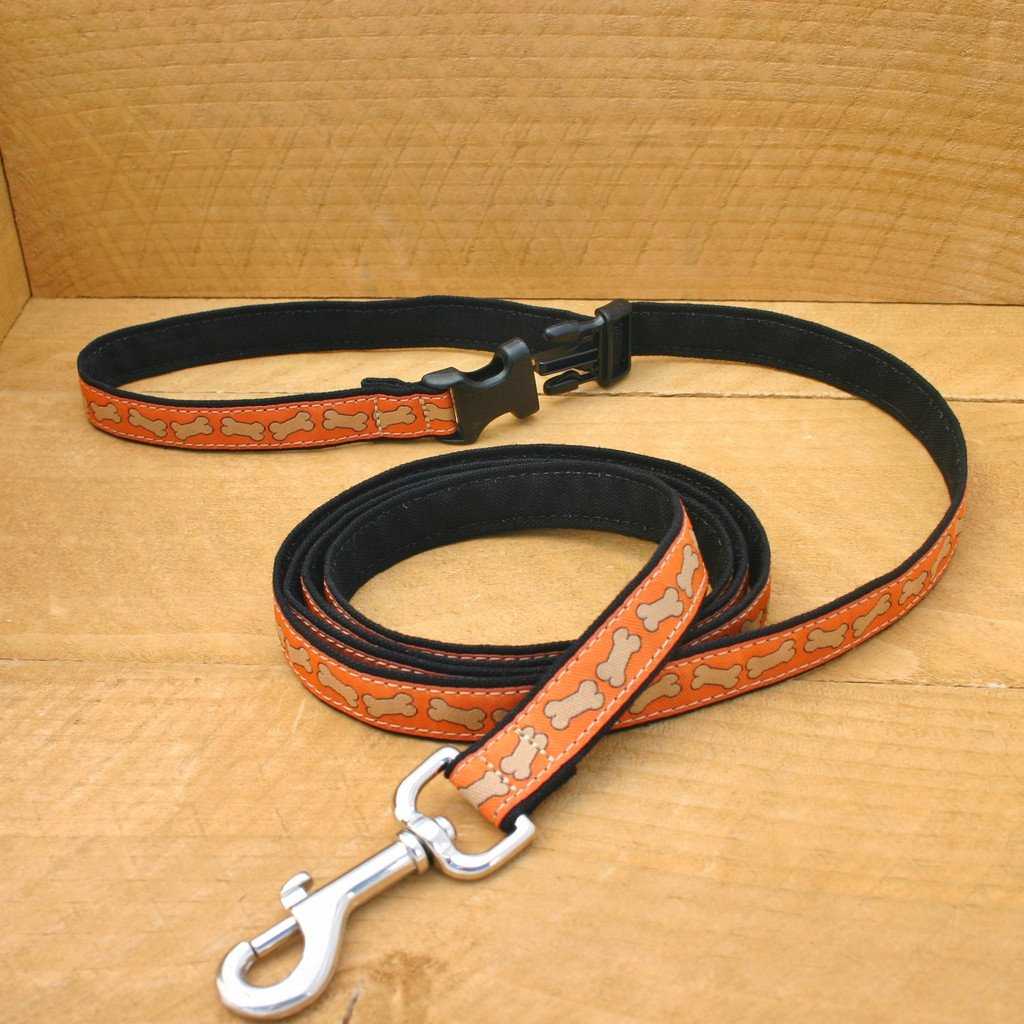 Hemp Dog Leash 6' Click n' Go with clasp Orange Bones