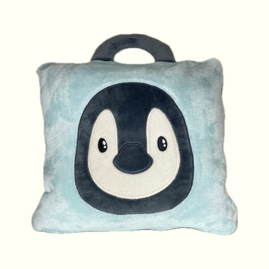 Plush Penguin case with attached blanket inside