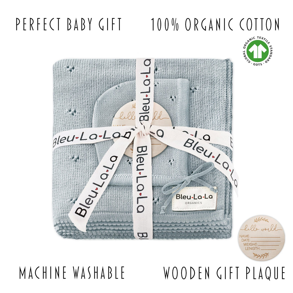Pointelle Organic Cotton Baby Blanket & Hat Gift Set