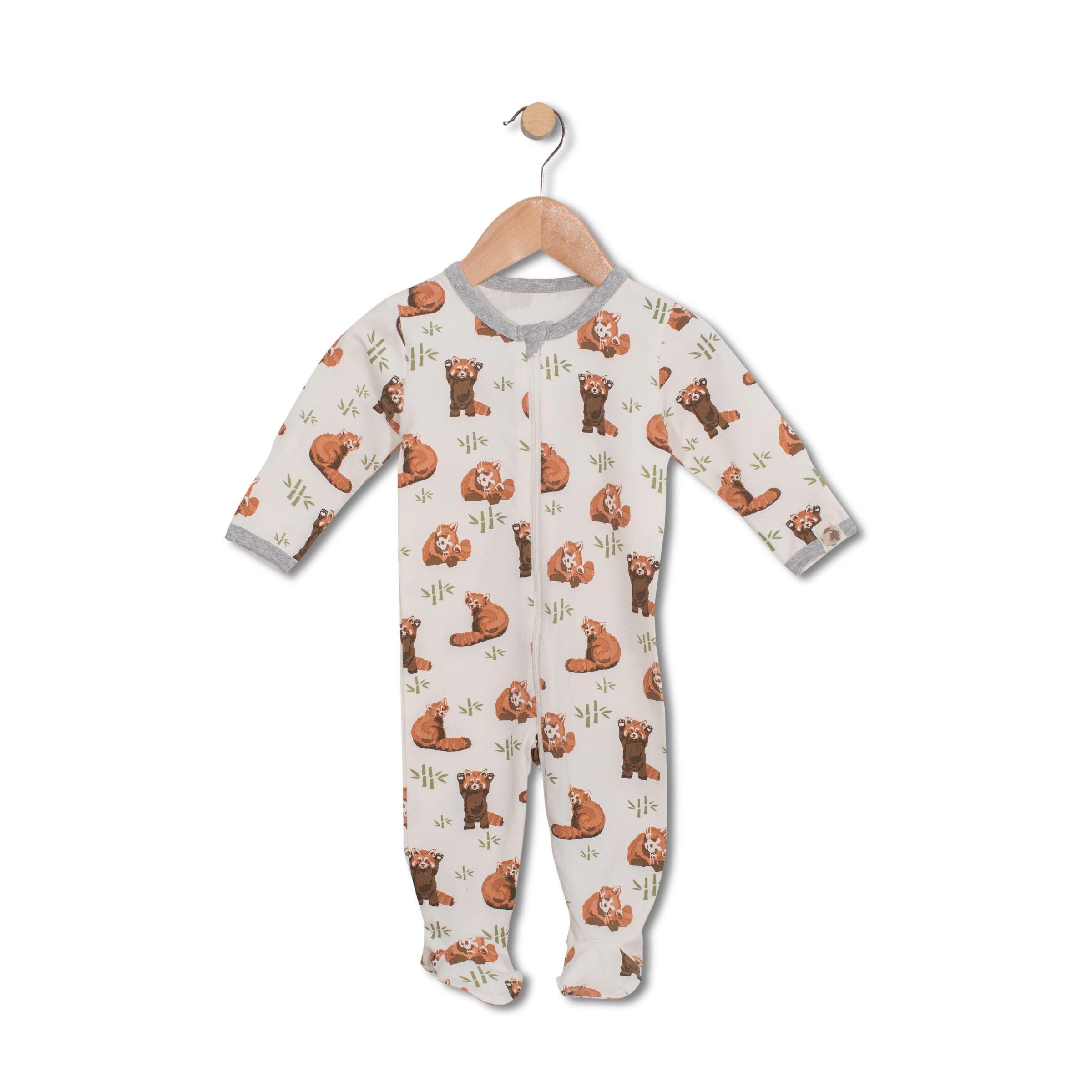 Red Panda printed footie in sustainable fabric