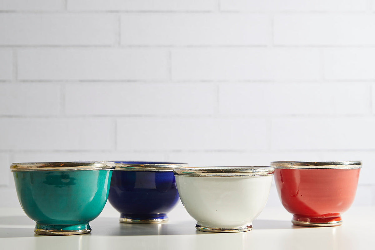 Moroccan Glazed Bowls with Berber Silver Trim