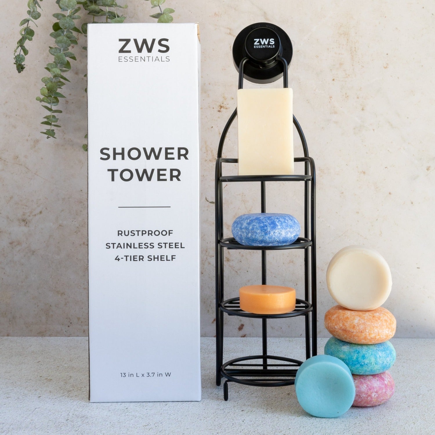 ZWS Essentials Shower Tower - Self Draining Shower Caddy, Bar Soap Holder For Shower Wall