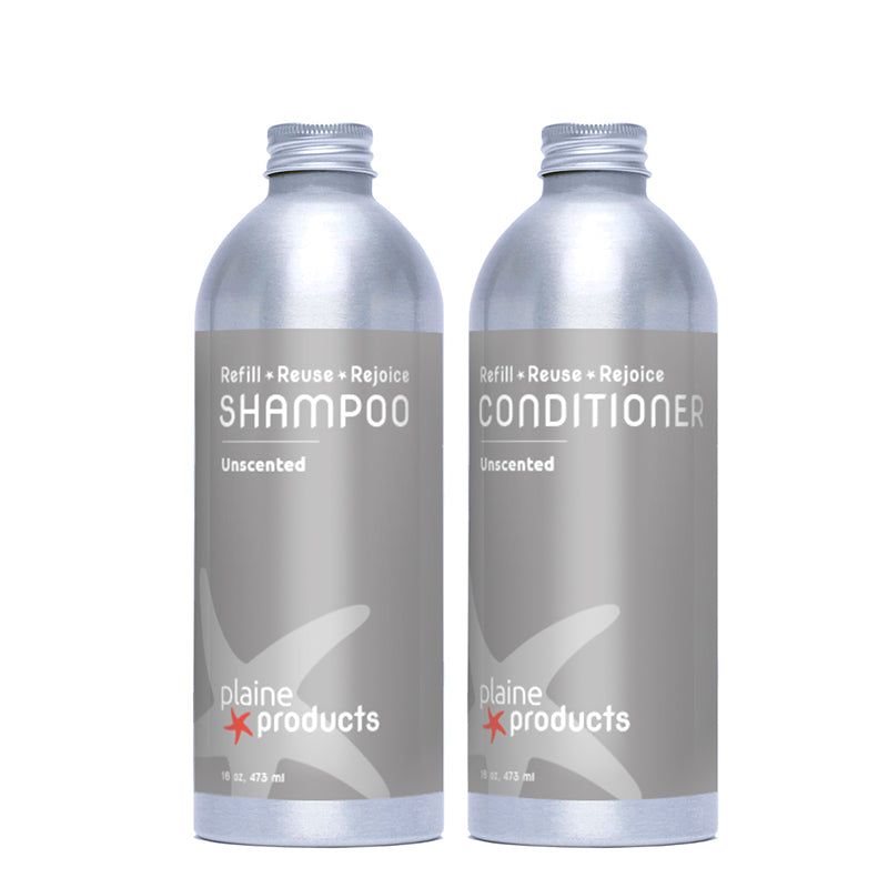 Refillable Unscented Vegan Shampoo + Conditioner 16oz