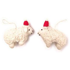 Santa's Sheep Wool Ornaments 2pk