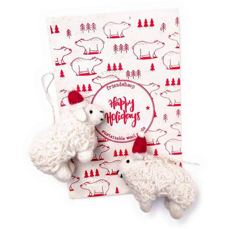 Santa's Sheep Wool Ornaments 2pk