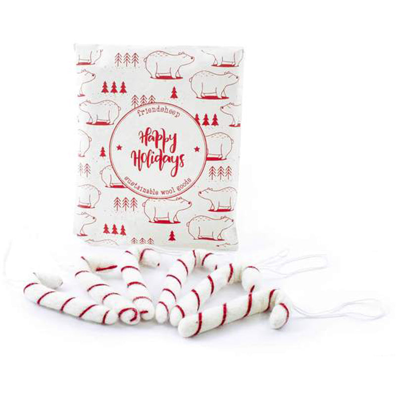 Candy Cane Wool Ornaments 6pk