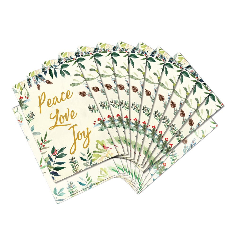 Peace Joy Watercolor Holiday Greeting Card Set 10pk