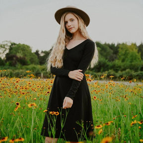 Black Fit + Flare Midi Dress - S