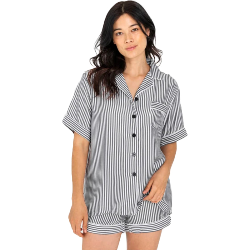 Women's Bamboo Sateen Striped Short Sleeve Pajama Shirt