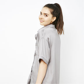 Women's Fog Bamboo Sateen Short Sleeve Pajama Shirt