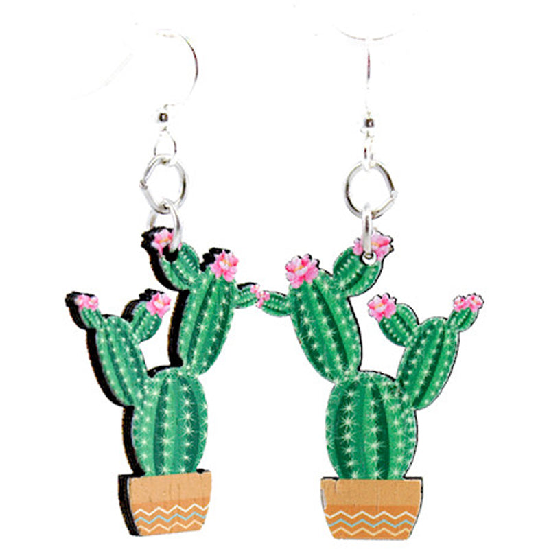 Flowering Cactus Wooden Earrings