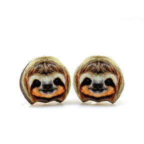 Sloth Stud Wooden Earrings