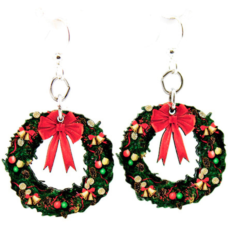 Small Christmas Wreath Wooden Earrings