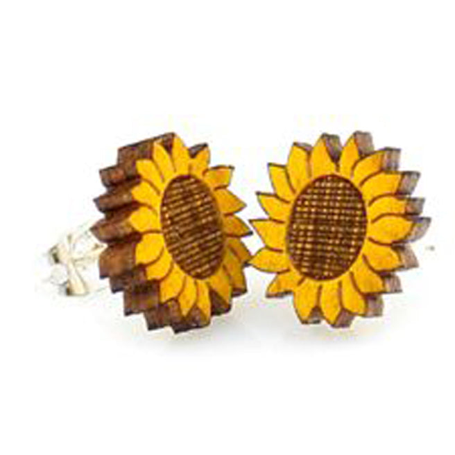 Sunflower Stud Wooden Earrings