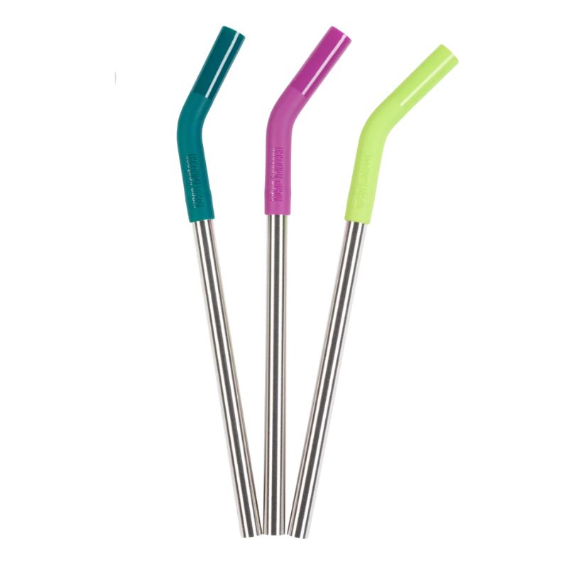 Stainless Steel and Silicone Straw Set - 3pk