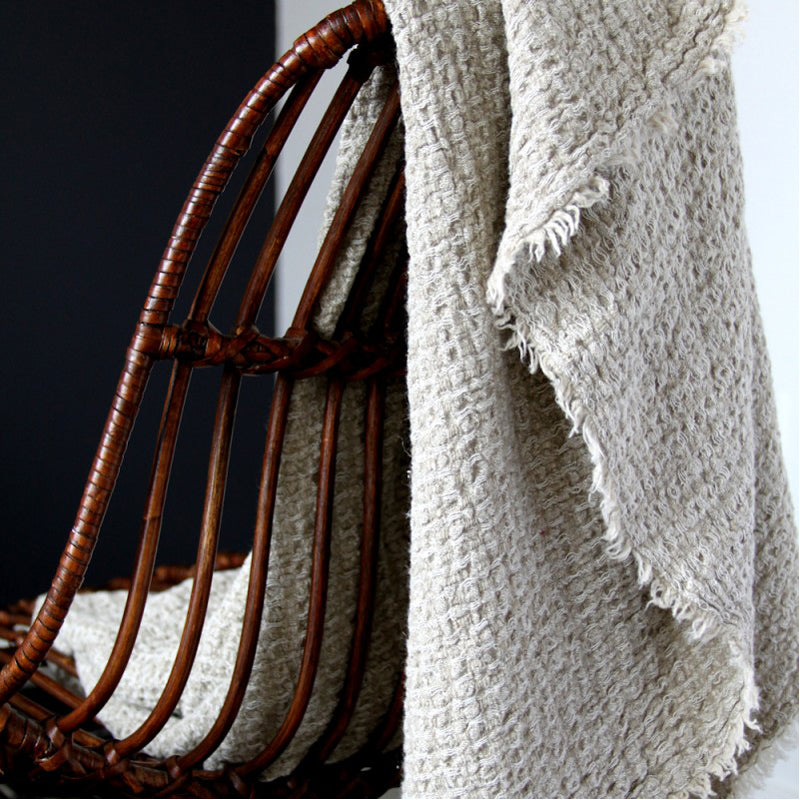 Linen Stonewashed Textured Throw Blanket - Natural