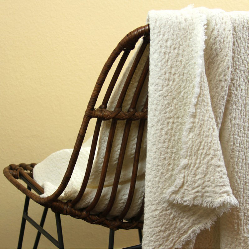 Linen Stonewashed Textured Throw Blanket - Off White