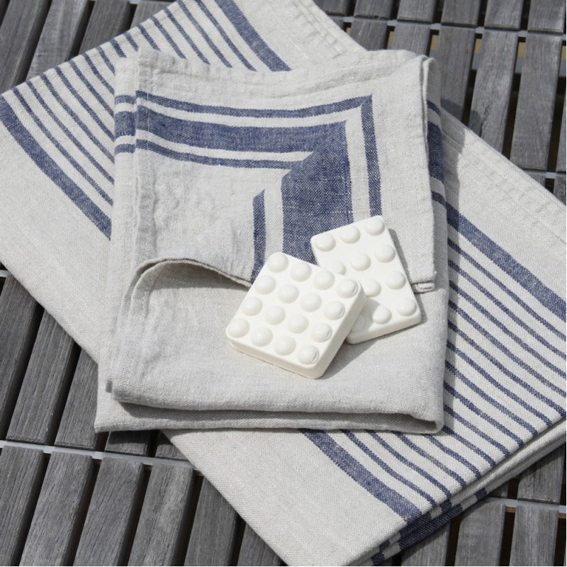 Linen Bath Towel - Luxury Thick Stonewashed - Grey with Stripes